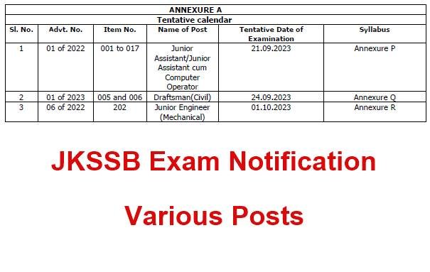JKSSB Exam Notification 2023 for Various Posts in Advance
