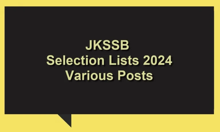 JKSSB Selection Lists 2024 for Various Posts